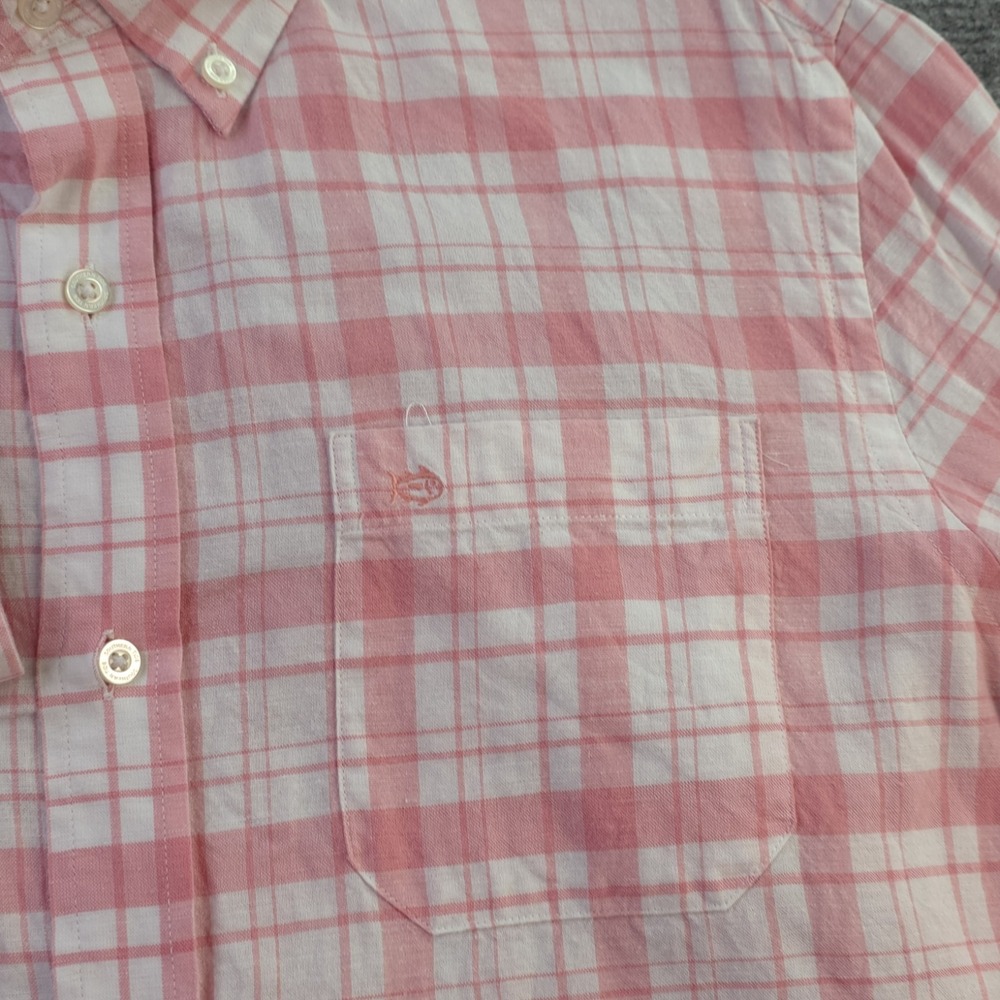 Southern Tide Shirt Medium Pink Plaid Hemp Blend Long Sleeve Button Down - Picture 3 of 9